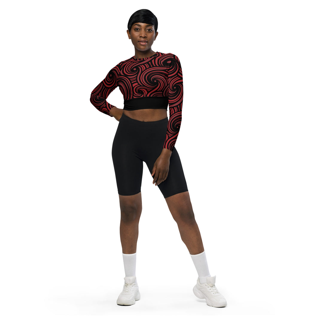 SWIRLY RED - Recycled long-sleeve crop top